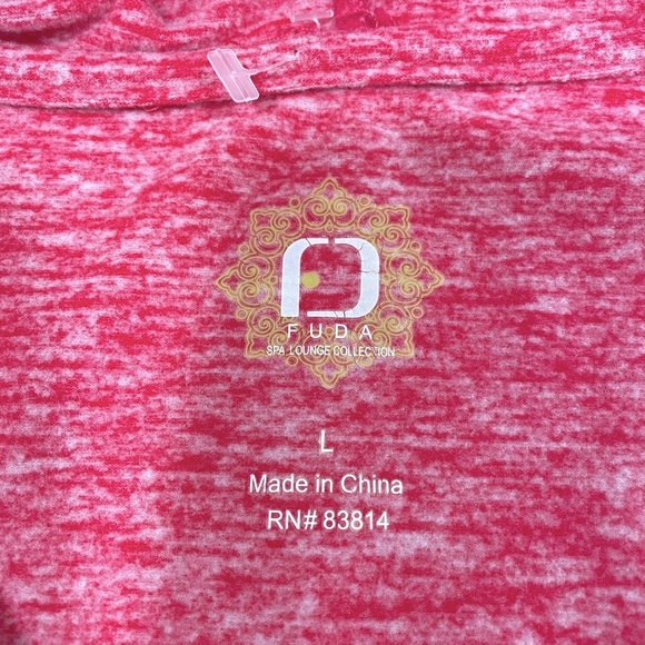 NWOT Pink Thermal Lightweight fleece hoodie with Kangaroo Pocket Size by Fuda - Picture 3 of 6